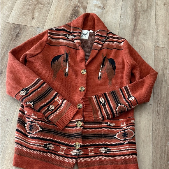 cotton and Rye Sweaters - Cotton and Rye Rust Horse Pattern Cardigan influencers fave